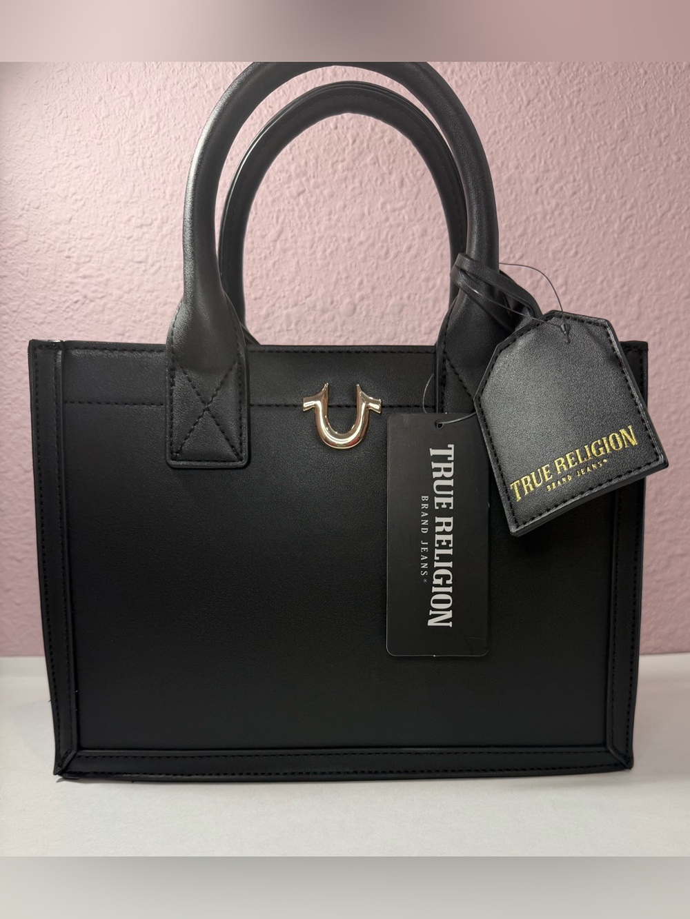 NEW Black True Religion Mini Crossbody Handbag With Gold Logo Detail